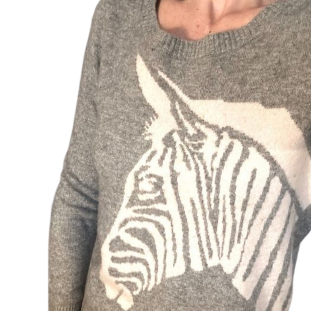 💫ELENA SOLANO for Simon’s 100% Cashemire Women Classic Sweater w/Animal Print
